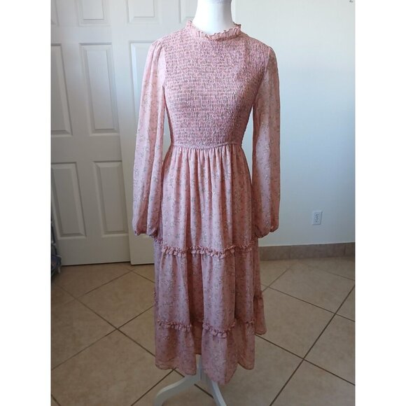 Petal & Pup Womens Midi Dress Pink Floral Ballon Sleeve Small Cottagecore Boho - Picture 1 of 16